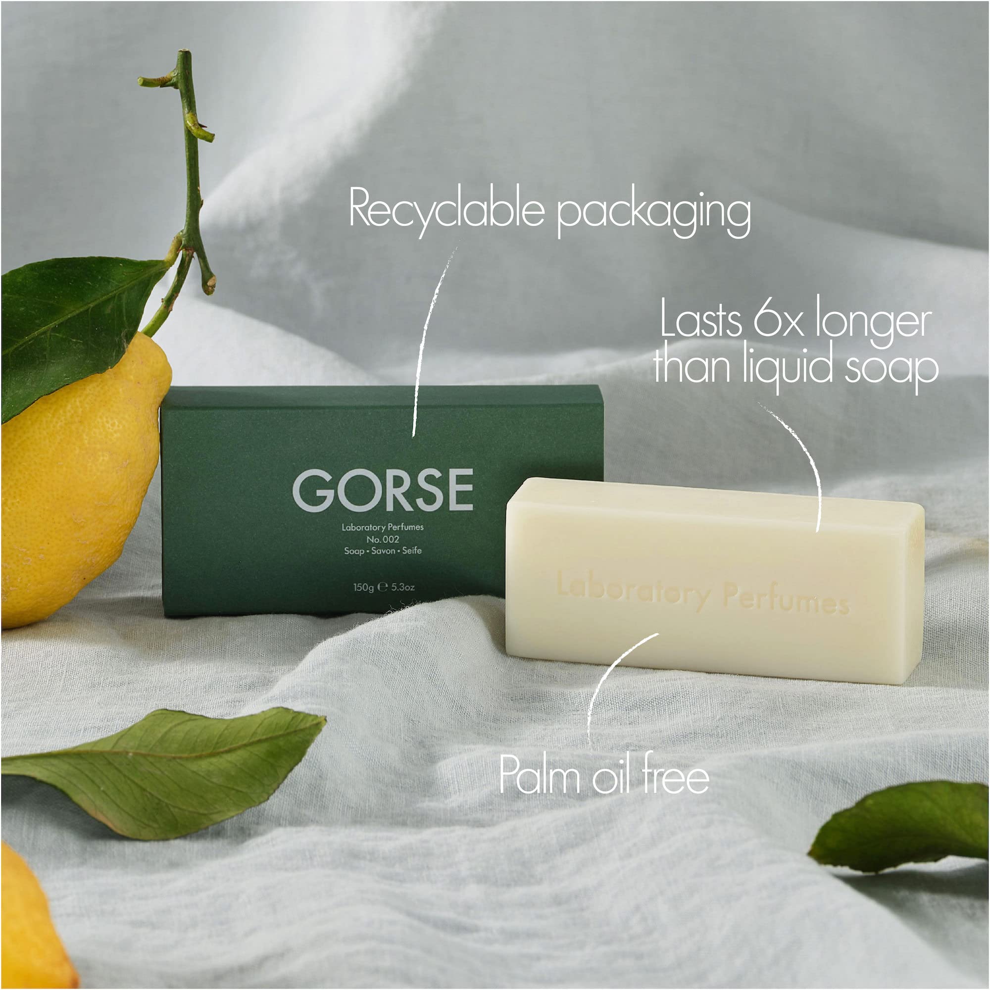 Laboratory Perfumes Gorse Soap Bar | Infused with Gorse Fragrance | Enriched with Shea Butter & Jojoba Oil | Palm Oil-Free, Plastic-Free & Skin-Kind (150g)